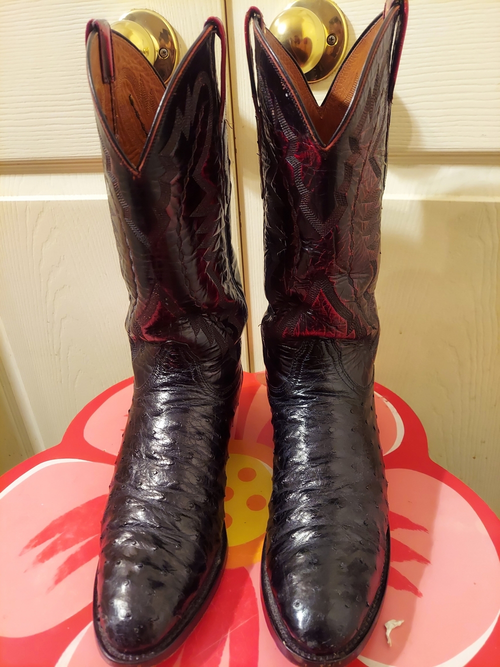 Lucchese Black and Burgundy Western Boots